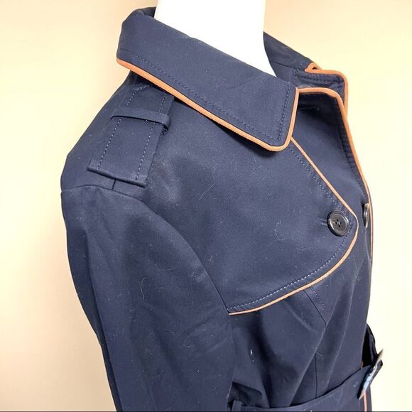 Talbots navy trench coat with suede trim. Size M/P - Picture 5 of 10